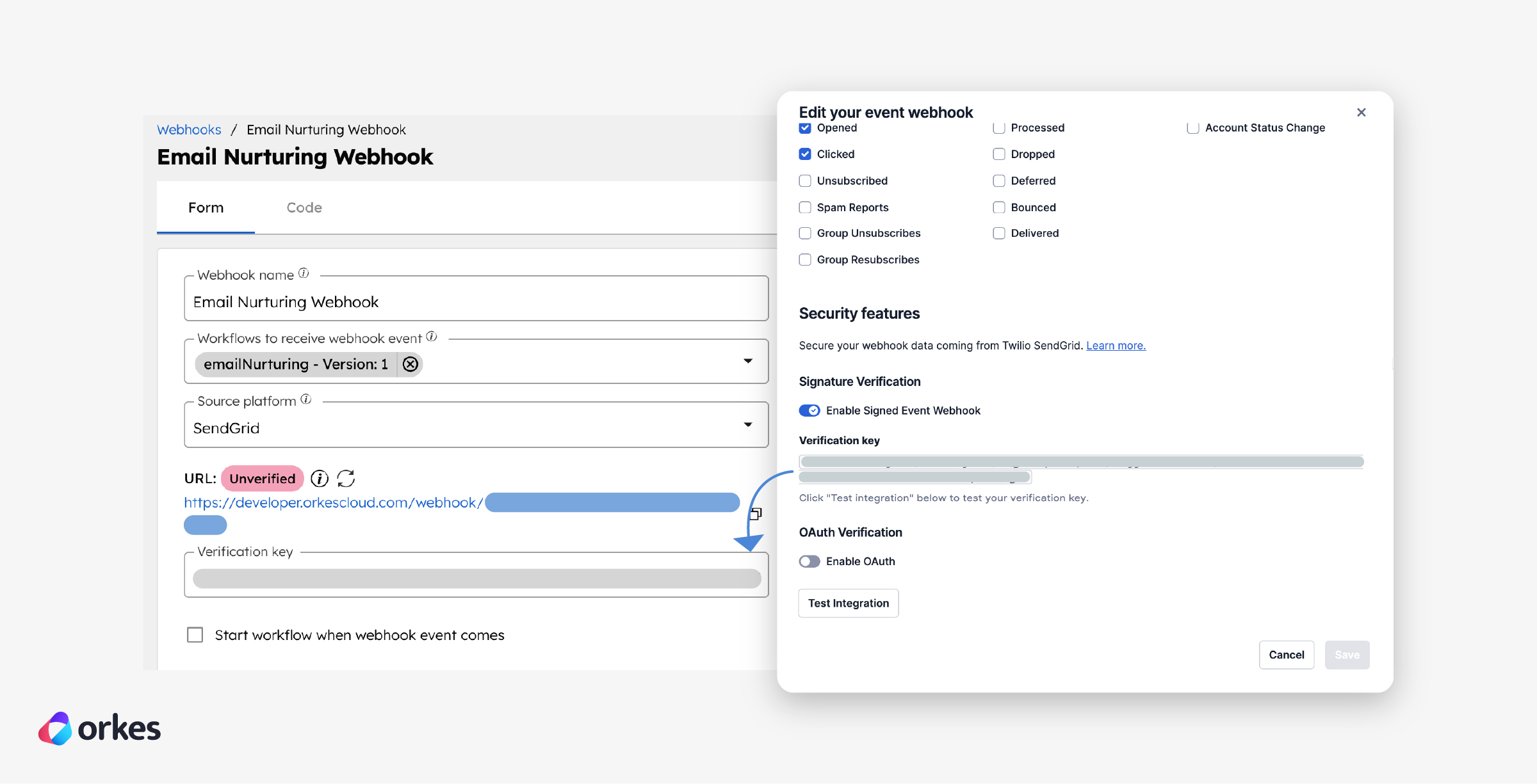 Copying verification key from SendGrid webhook to Orkes Conductor webhook