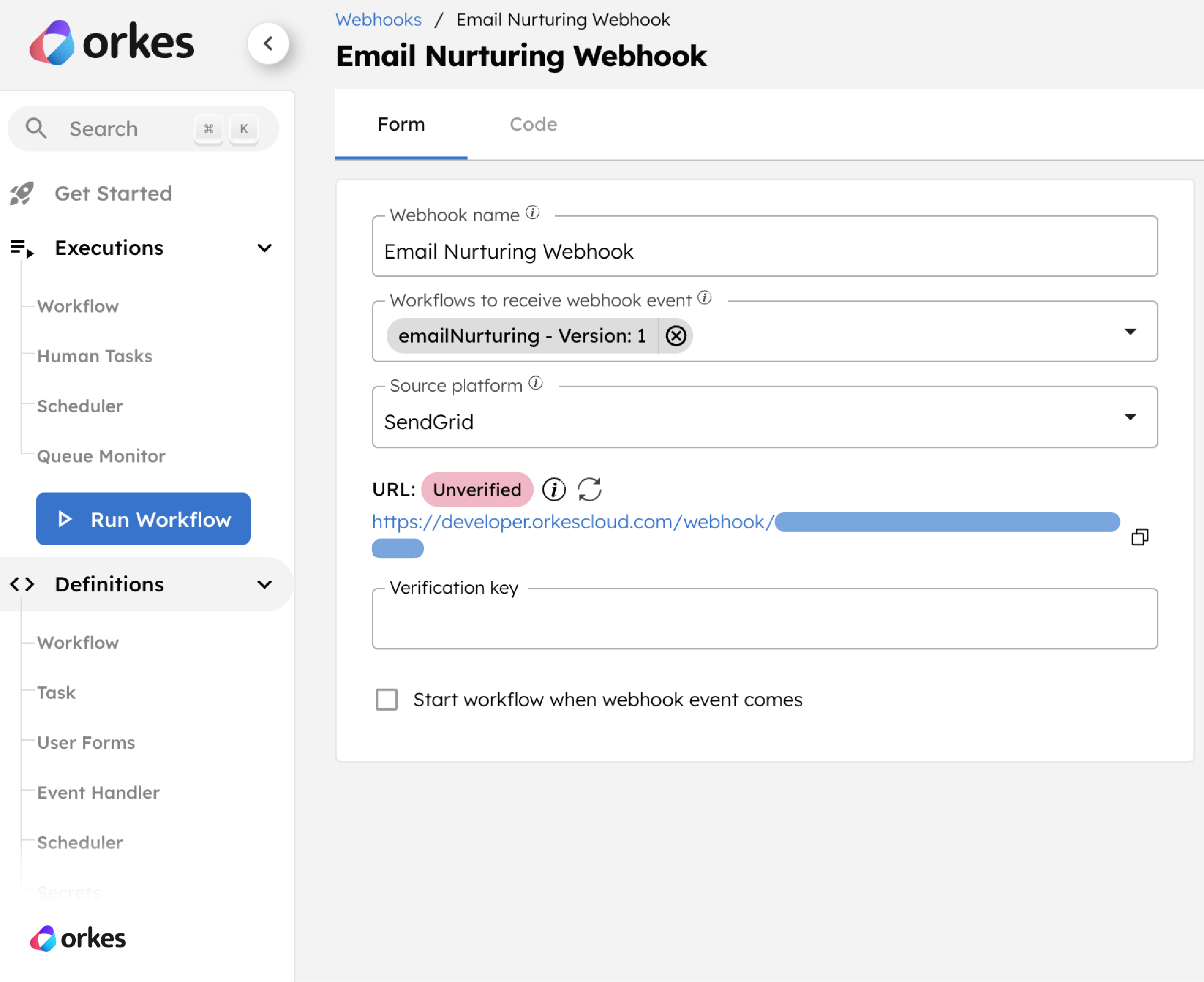 Creating a new webhook in Orkes Conductor