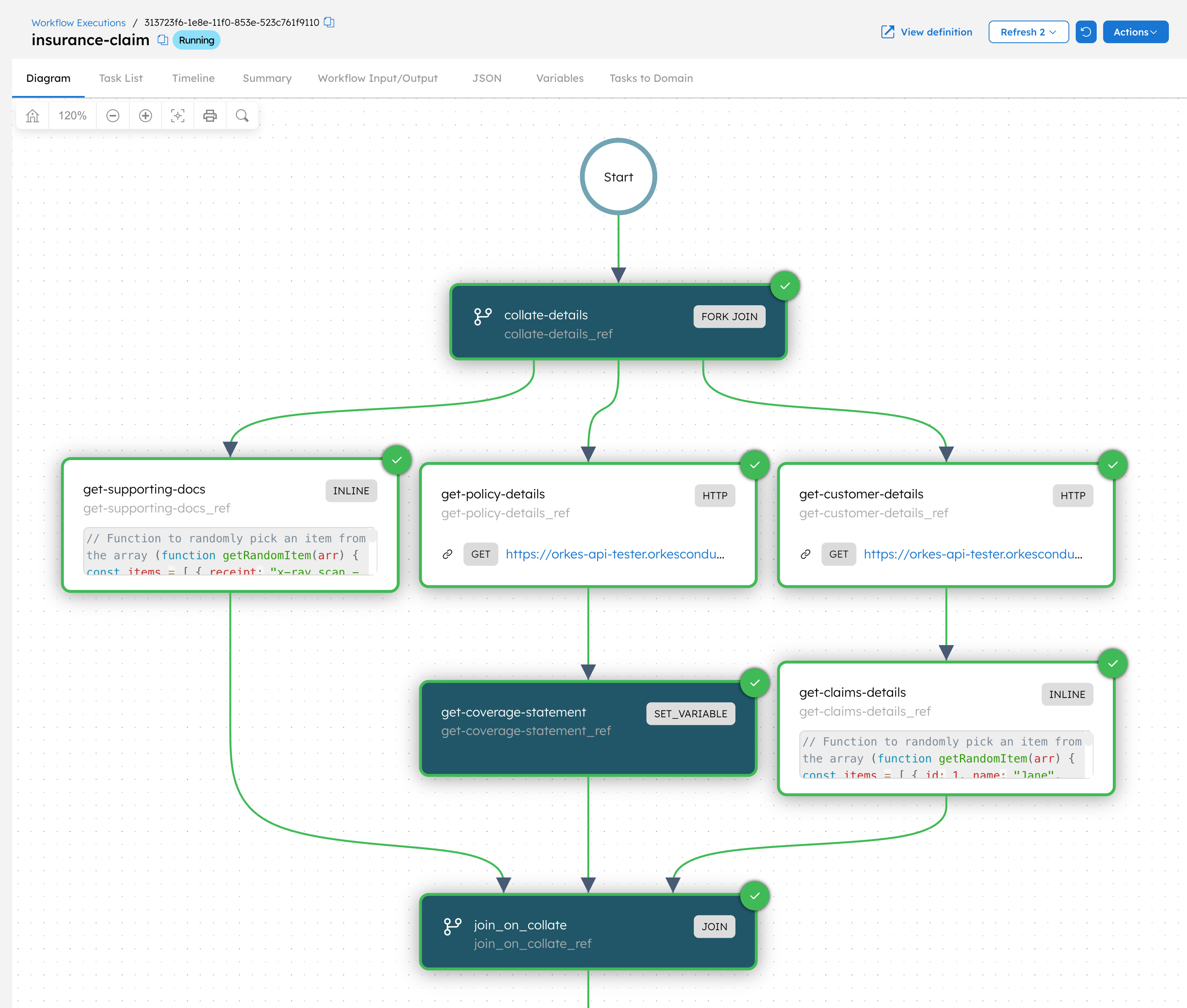 Screenshot of the workflow execution in Conductor.